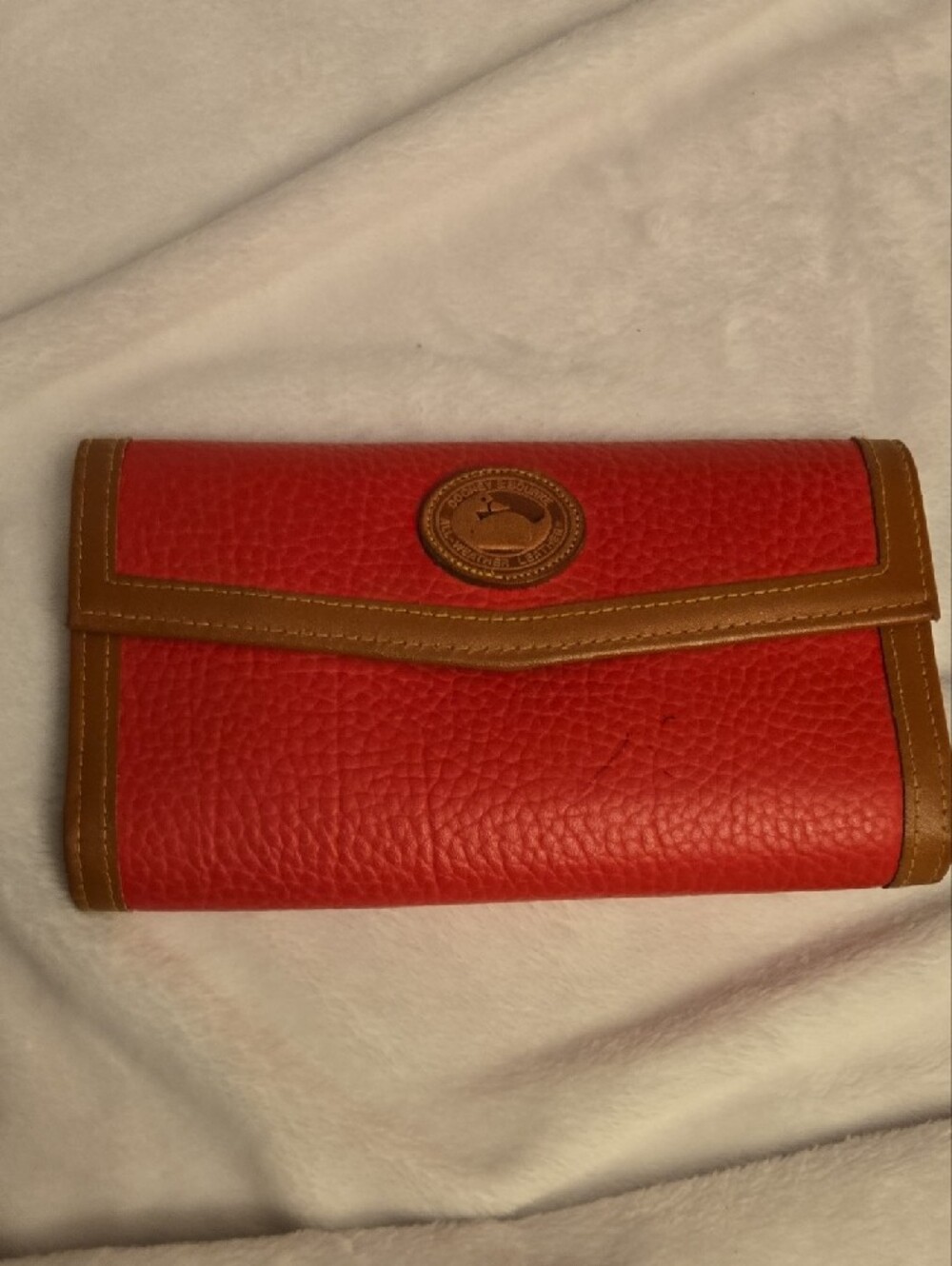 Dooney & Bourke Red Leather Satchel/Purse Set with Brown Trim - Picture 8 of 15